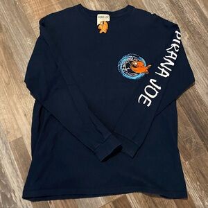 Pirana Joe Graphic Long Sleeve Tee Beach  Navy Blue L Cancun